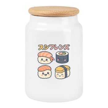 Sushi Freunde Kawaii Motiv - Keksdose mit Holzdeckel - Weiß - Vorne