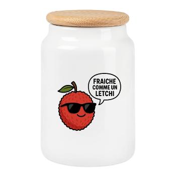 fresh as a lychee - Cookie Jar with Wooden Lid - white - Front