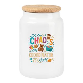 Chaos Coordinator – Funny Sayings Shirt for Elt - Cookie Jar with Wooden Lid - white - Front