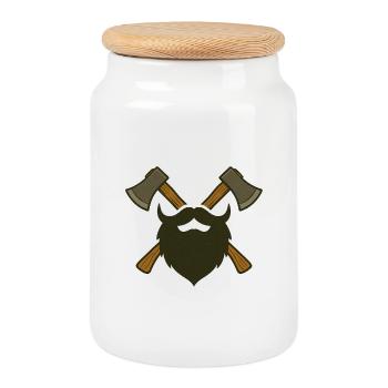 Lumberjack Beard and Axes – Lumberjack Design - Cookie Jar with Wooden Lid - white - Front
