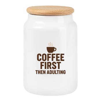 Le café d’abord, puis l’âge adulte - Boîte à biscuits avec couvercle en bois - blanc - Devant