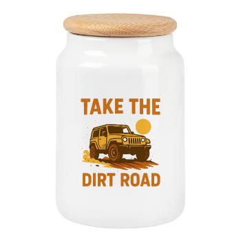 Take the Dirt Road – Offroad Outback - Cookie Jar with Wooden Lid - white - Front