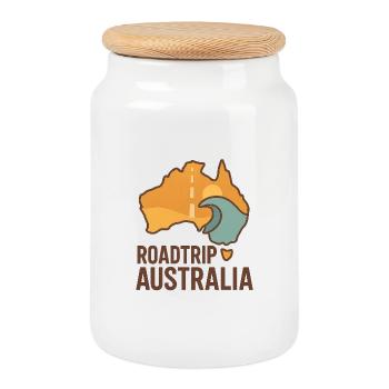Road Trip Australia – Chemise de voyage d’aventure - Boîte à biscuits avec couvercle en bois - blanc - Devant