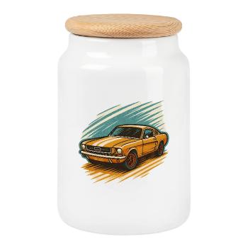 Vintage Muscle Car – Retro Auto Design - Keksdose mit Holzdeckel - Weiß - Vorne