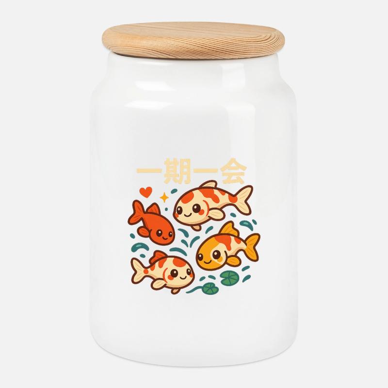 Ichigo Ichie Koi Begegnung - Keksdose mit Holzdeckel - Weiß