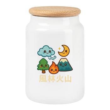 Wind, Forest, Fire, Mountain, Kawaii, Landscape - Cookie Jar with Wooden Lid - white - Front
