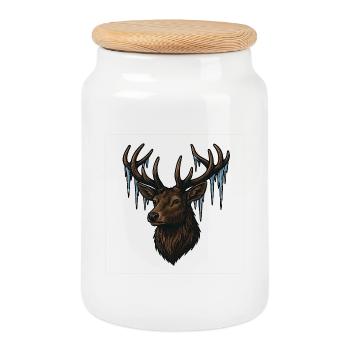 Tête de cerf glacé - Boîte à biscuits avec couvercle en bois - blanc - Devant