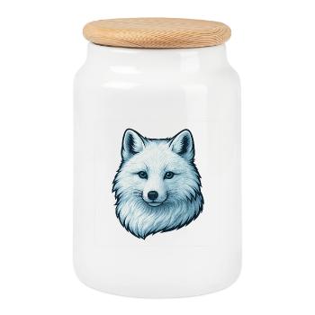 Illustration de visage de loup bleu - Boîte à biscuits avec couvercle en bois - blanc - Devant