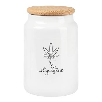 Stay Lifted Leaf Portrait - Cookie Jar with Wooden Lid - white - Front
