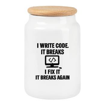 I Write Code – Funny Programmer T-Shirt - Cookie Jar with Wooden Lid - white - Front
