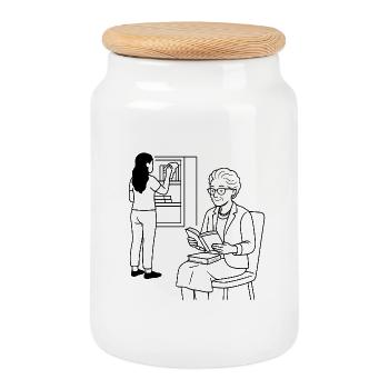 Mamie Karin - Boîte à biscuits avec couvercle en bois - blanc - Devant