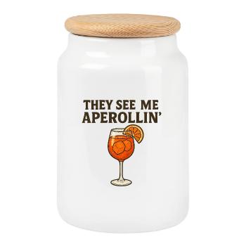 Aperollin Jeu de mots Design - Boîte à biscuits avec couvercle en bois - blanc - Devant