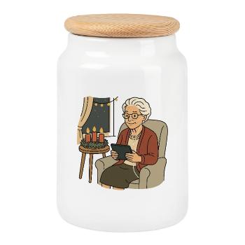 Mamie Karin - Boîte à biscuits avec couvercle en bois - blanc - Devant