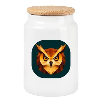Geometric Owl Head Polygon Art - Cookie Jar with Wooden Lid - white - Front