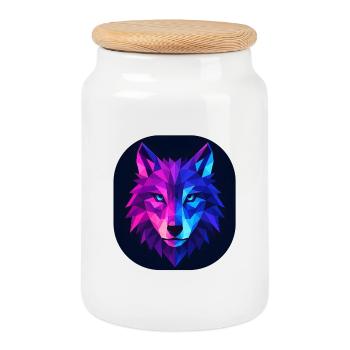 Lupus Loup Néon Géomotif - Boîte à biscuits avec couvercle en bois - blanc - Devant