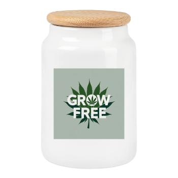 Grow Free Leaf Design - Cookie Jar with Wooden Lid - white - Front