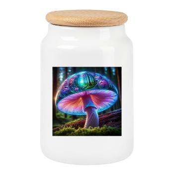 Rêve de la forêt de champignons lumineux - Boîte à biscuits avec couvercle en bois - blanc - Devant