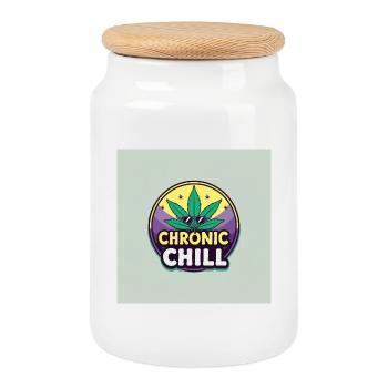 Chronic Chill Cannabis Leaf Logo - Cookie Jar with Wooden Lid - white - Front