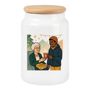 Grand-mère Karin avec son petit-fils - Boîte à biscuits avec couvercle en bois - blanc - Devant