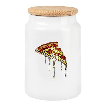 Pizza Mosaik: Künstlerisches Glasmalerei Design - Keksdose mit Holzdeckel - Weiß - Vorne