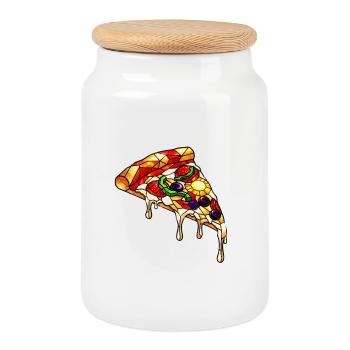 Bunte Pizza bunter mix: Alles Drauf im Comic-Stil - Keksdose mit Holzdeckel - Weiß - Vorne