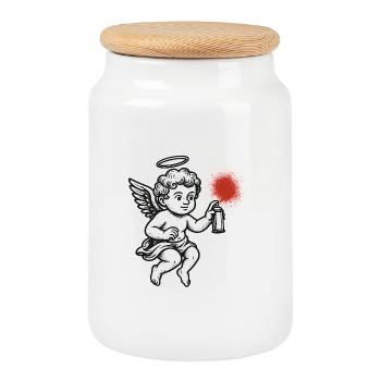 Angel Spray: Buntes Graffiti - Keksdose mit Holzdeckel - Weiß - Vorne
