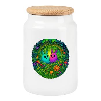 Glowing creatures in the enchanted forest - Cookie Jar with Wooden Lid - white - Front