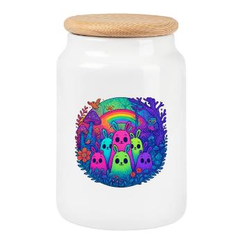 Amis du monstre néon - Boîte à biscuits avec couvercle en bois - blanc - Devant