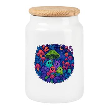 Amis monstres néons dans la forêt de champignons - Boîte à biscuits avec couvercle en bois - blanc - Devant