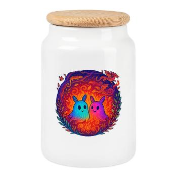 Neon Monster in Love - Cookie Jar with Wooden Lid - white - Front