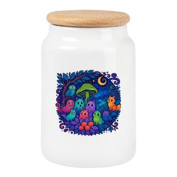 Famille et amis de Neon Monster - Boîte à biscuits avec couvercle en bois - blanc - Devant