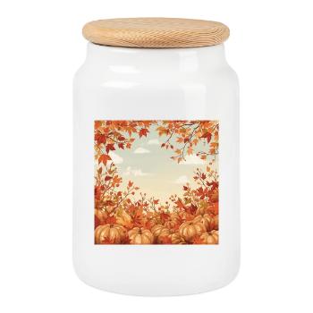 Hello autumn - Cookie Jar with Wooden Lid - white - Front
