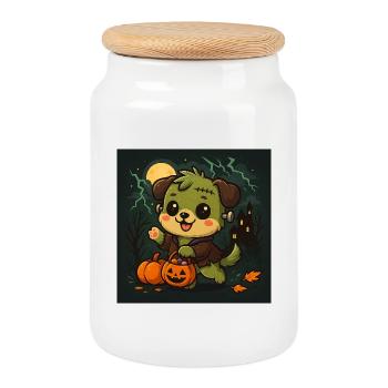Frankenpawe Halloween Ami Chien Chibi Kawaii - Boîte à biscuits avec couvercle en bois - blanc - Devant