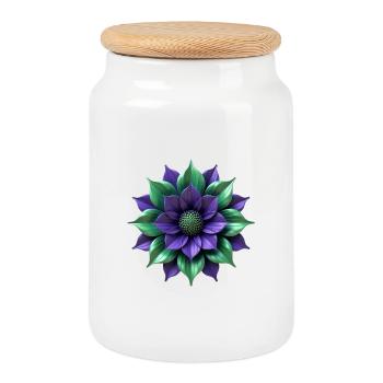 Purple Green Blossom - Cookie Jar with Wooden Lid - white - Front