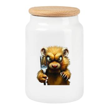 Horror-Hamster mit Gabel - Keksdose mit Holzdeckel - Weiß - Vorne