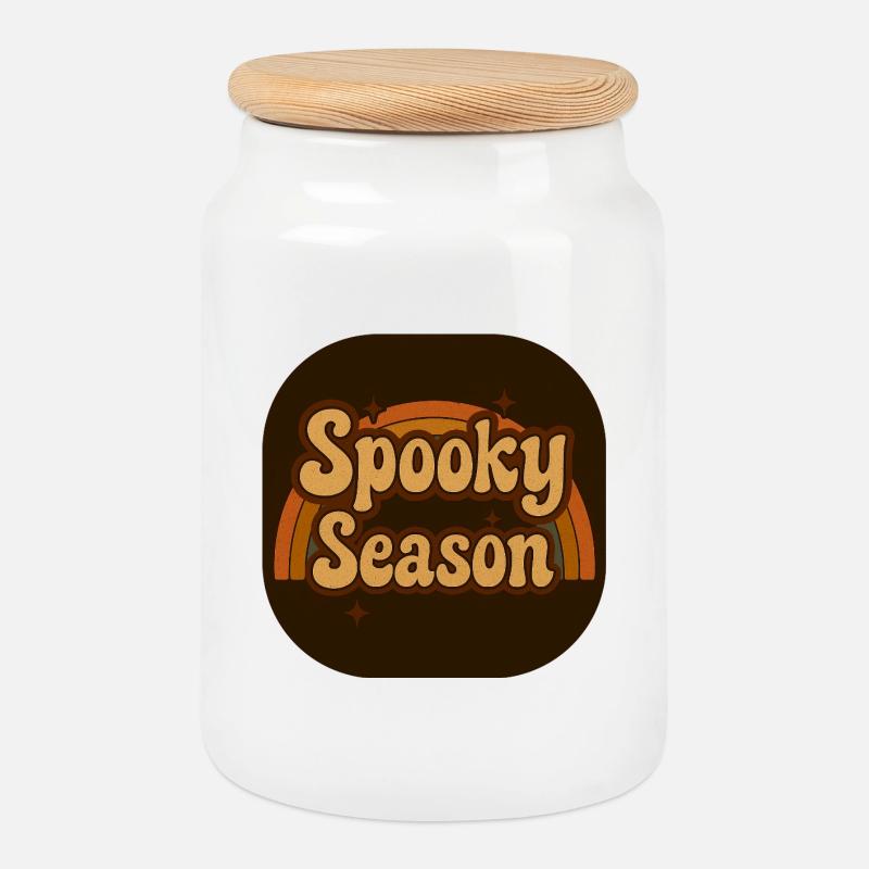 Spooky Season Retro Look - Keksdose mit Holzdeckel - Weiß
