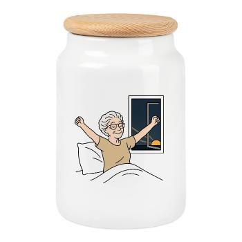 Mamie Karin - Boîte à biscuits avec couvercle en bois - blanc - Devant
