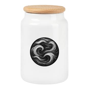 Black and White Tourbillon - Cookie Jar with Wooden Lid - white - Front
