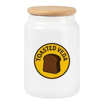 Toasted Veda Bread Badge - Cookie Jar with Wooden Lid - white - Front