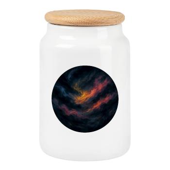 Ciel tourbillonnant nocturne orangé - Boîte à biscuits avec couvercle en bois - blanc - Devant