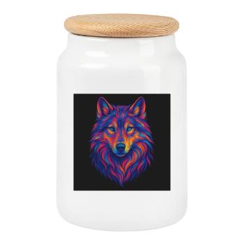 Néon Tête de Loup Art - Boîte à biscuits avec couvercle en bois - blanc - Devant
