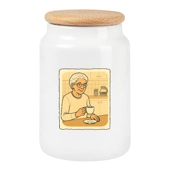 Omas Kaffee Moment - Keksdose mit Holzdeckel - Weiß - Vorne