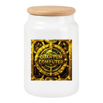 Emblème doré de l’ordinateur quantique - Boîte à biscuits avec couvercle en bois - blanc - Devant