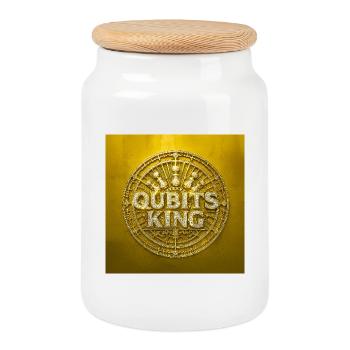 Qubits King Gold Coin Design - Cookie Jar with Wooden Lid - white - Front
