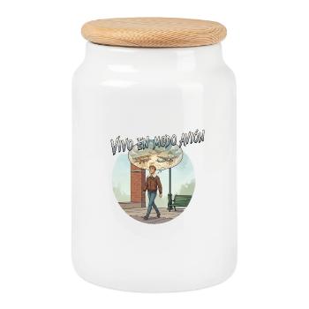I Live in Airplane Mode: Travel Humor - Cookie Jar with Wooden Lid - white - Front