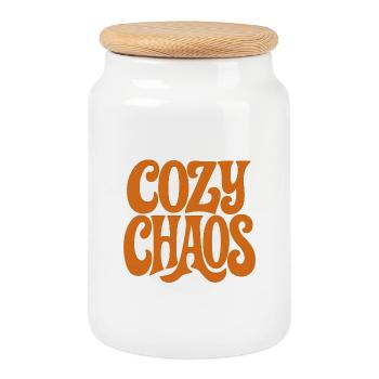 COZY_CHAOS - Cookie Jar with Wooden Lid - white - Front