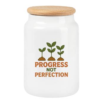 Progress instead of perfection - Cookie Jar with Wooden Lid - white - Front