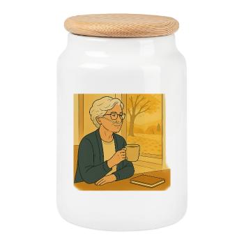 Mamie Karin - Boîte à biscuits avec couvercle en bois - blanc - Devant