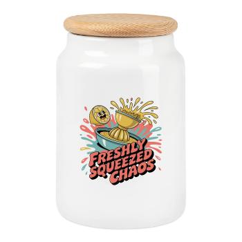 Y2K Pop Humor – Lemon - Cookie Jar with Wooden Lid - white - Front