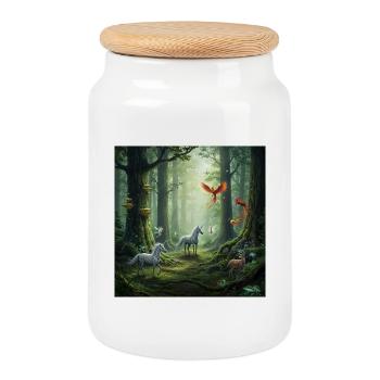 Conte de fées Forêt Licorne Scène de phénix - Boîte à biscuits avec couvercle en bois - blanc - Devant